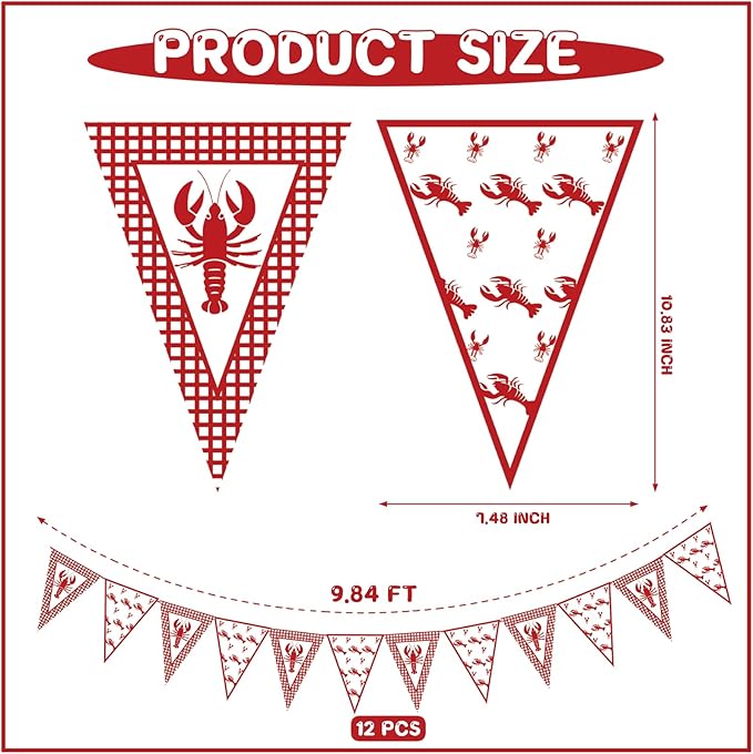 5 Pcs Crawfish Boil Party Decorations Crawfish Pennant Banner Shrimp Boil Pennant Flags Red Plaid Hanging Banner for Lobster Birthday Mardi Gras Summer Shrimp Seafood Boil Party Supplies