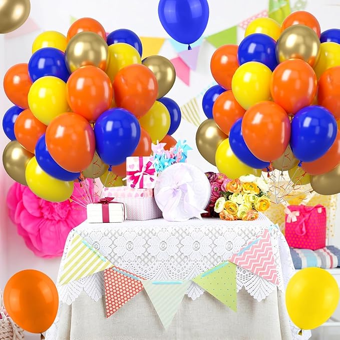 Blue and Orange Balloons, 50Pcs 12 Inches Royal Blue Gold Party Balloons Latex Balloon for KidsTheme Birthday Party Engagement Baby Shower Wedding Graduation Decorations