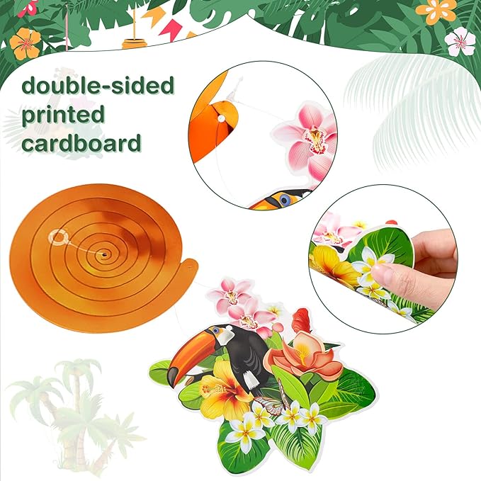 Outus 30 Pieces Hawaiian Luau Birthday Party Hanging Swirl Decorations, Flower Tropical Palm Flamingo Sign Foil Ceiling Decor for Floral Tropical Party Summer Beach Pool Tiki Supplies(Bird)