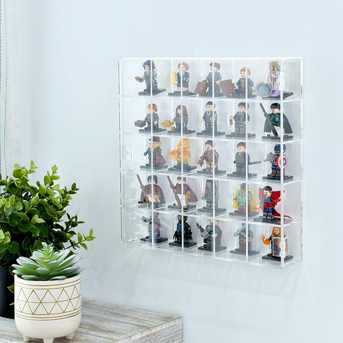 Ikee Design Premium Acrylic Collection 25 Compartments Display Case with Magnets Door, Wall-Mounted Storage Organizer Rack for Small Pop Figure, Doll and Gemstones, Compartment: 2 W x 1.8D x 2H in