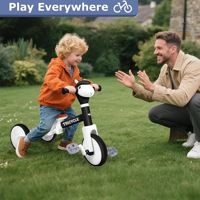 Toddler Balance Bike with Light & Music, Tricycle for Toddlers 1-5 Year Olds, Toddler Tricycle for Boys Girls, Kids Bicycle with Removable Pedal, Birthday Gifts for 1 2 3 4 5 Year