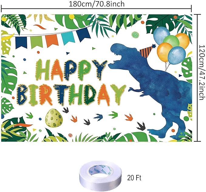 Watercolor Dinosaur Birthday Party Backdrop Dino Happy Birthday Banner T-Rex Photography Background for Boys Party Supplies 70.8 x 47.2 Inch