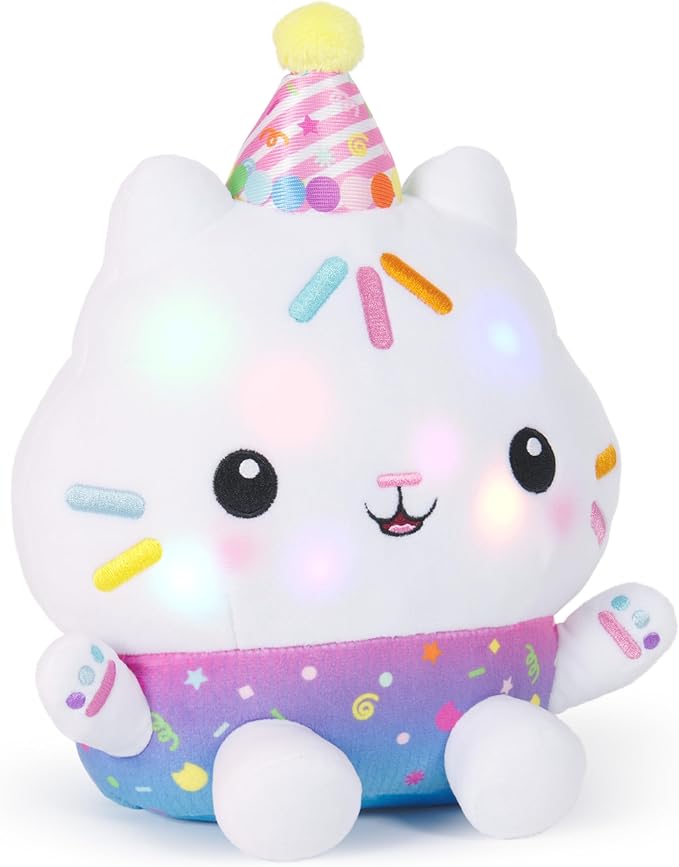 Gabby's Dollhouse Celebrations, Sprinkle Party Cakey Cat Plush, 10-Inch Interactive Stuffed Animal with Sounds, Kids Toys for Girls & Boys Ages 3+