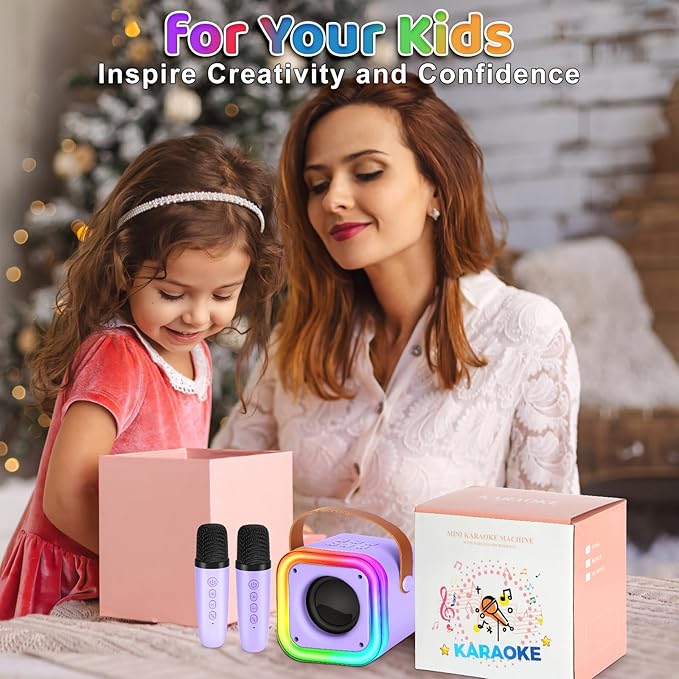 Mini Karaoke Machine for Kids, Girl Toys Gifts, Kids Karaoke Wireless Microphone for 4,5,6,7,8,9,10,11,12 Years Old Boys and Girls Christmas Party Gifts Toys (Purple)