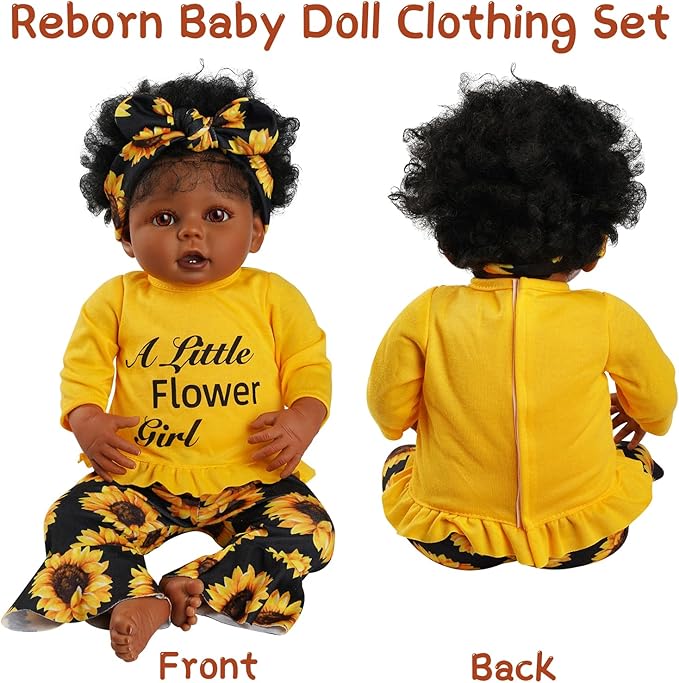 BABESIDE 3 Pcs Reborn Baby Doll Clothes Set for 17-22 Inch Babydolls, Sunflower Baby Dolls Clothes with Headband for Realistic Baby Doll Accessories