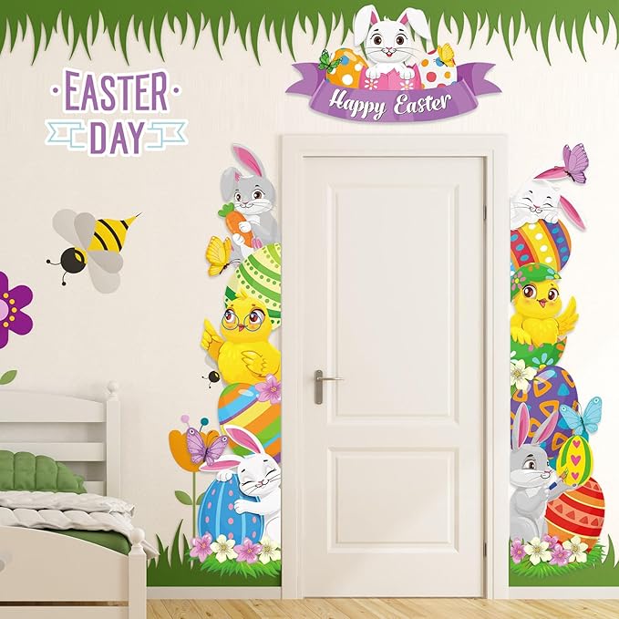 Namalu 3 Pcs Happy Easter Porch Banners Cute Bunny Chicken Egg Door Decorations Easter Porch Sign for Front Door Window Wall Decor Spring Birthday Party Supplies