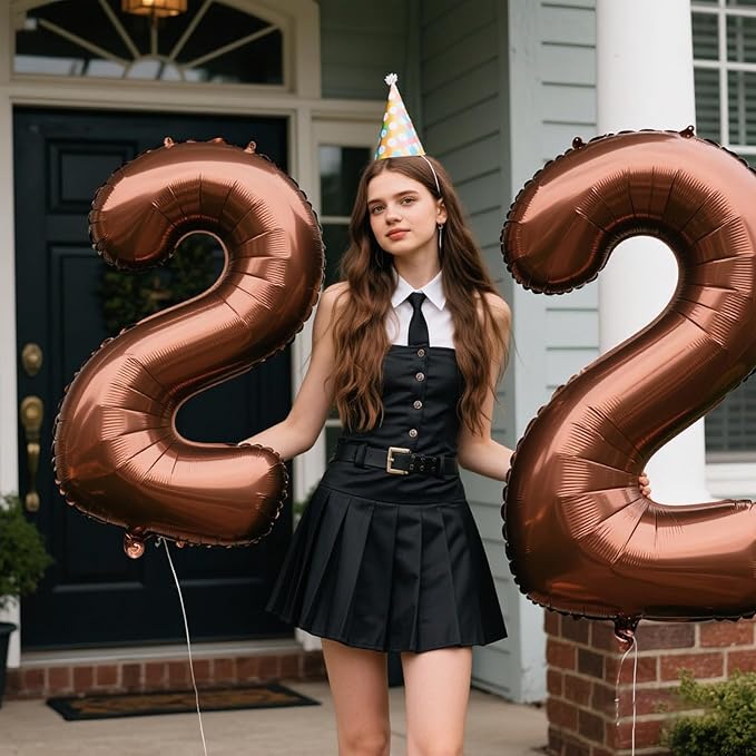 40 Inch Dark Brown Balloon Number 22,Chocolate Jumbo Mylar Foil Helium Balloon for 22th Digital Balloons for Birthday Party,Wedding Anniversary Party Decorations