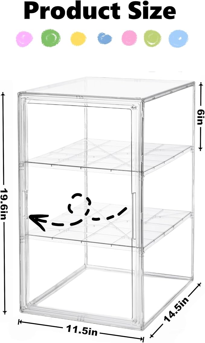 Jumbo Convertible Acrylic Display Case - 3-Tier or Open Space for 6"-18" Collectibles, Magnetic Door Removable Shelves for Statues & Plush Dolls (Extra Large 3-Tier (14.5"x11.5"x19.6"))