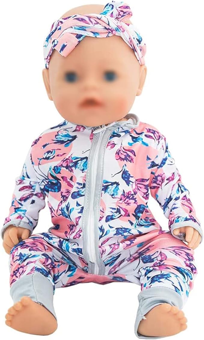 SOTOGO 5 Sets Doll Clothes Outfits Jumpsuits with 5 Headbands for 14 to 17 Inch New Born Dolls, 15 Inch Dolls and American 18 Inch Doll Clothes and Accessories