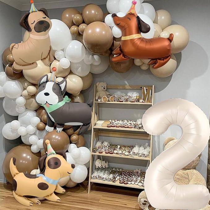 Animal Dog Balloons Puppy Balloon 40 Inch Cream White Number 2 Balloons for Dog 2nd Birthday Decorations Dogs Birthday Party Supplies