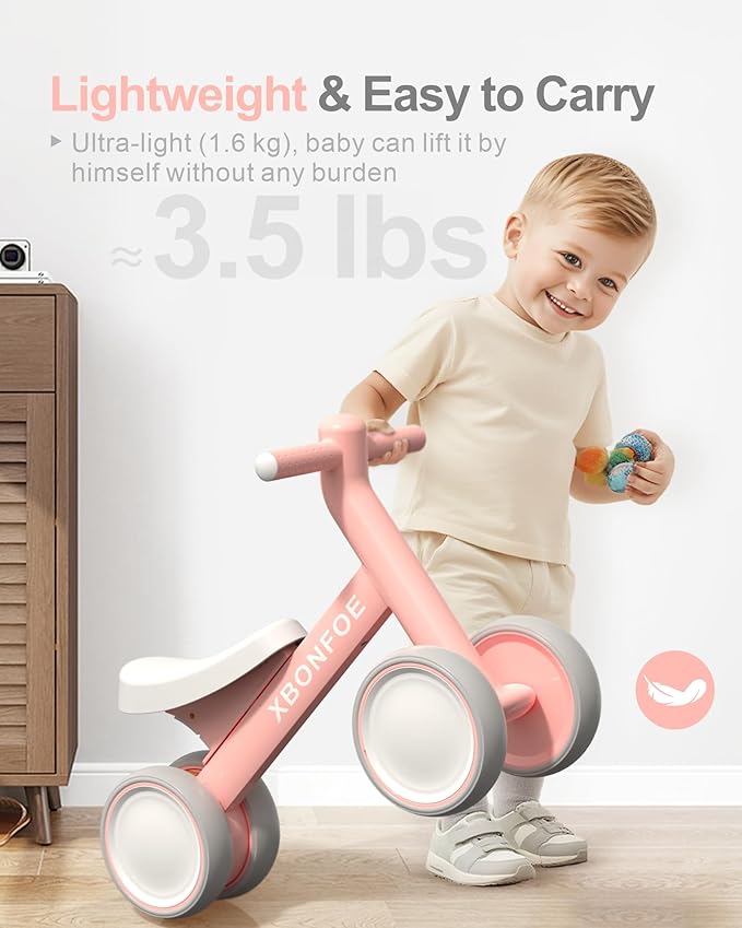 Baby Balance Bike for 1 Year Old Boys Girls, 10-24 Month Toddler Balance Bike, Baby Bike with No Pedal 4 Silence Wheels, First Ride on Toys with Adjustable Soft Seat, First Birthday Gifts