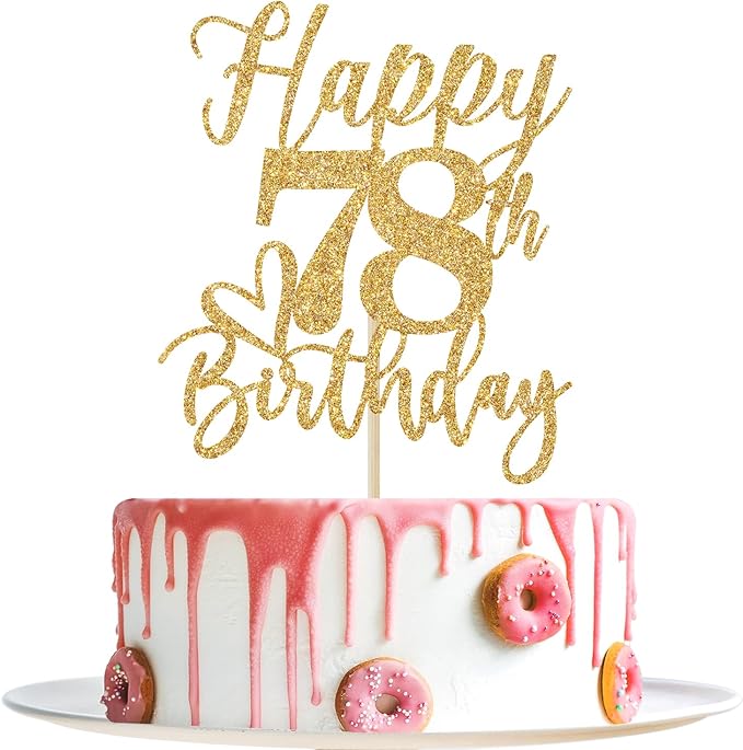 Happy 78th Birthday Cake Topper, 78th Birthday Decorations for Men/Women, Cheers to 78 Years, Hello 78, 78th Happy Birthday Party Supplies Gold Glitter