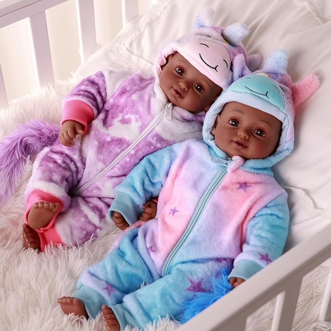 BABESIDE Black Baby Dolls Twins, 17'' Realistic Soft Body Baby Doll Cute Real Life Baby Dolls Girl and Boy with Accessories for 3+ Year Old Kids Gifts, Pretend Play, Collection