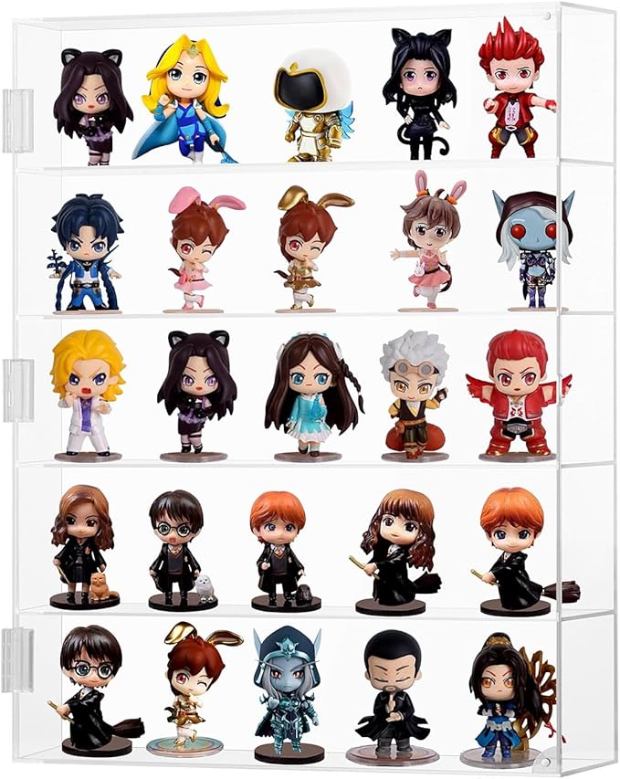 5 Tiers Acrylic Dust-Proof Display Cabinet for Mini Funko Pop Figures, Clear Wall Mounted or Desktop Action Figure Display Case for Collectibles