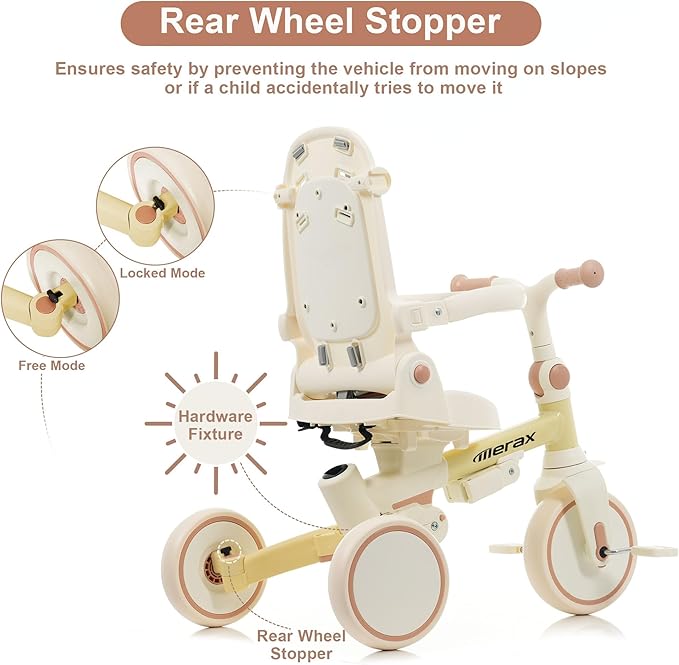 7 in 1 Baby Tricycle Stroller for Toddlers Ages 1Y-6Y Handle Rotatable Seat Retractable Canopy