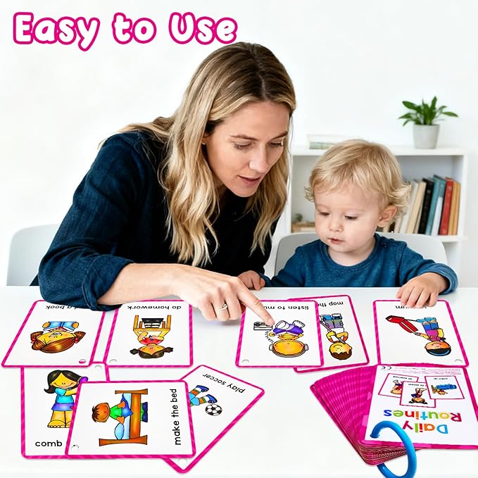 Learning Flashcards Daily Routines, 38 Different Educational Words, Social Learning Card for Kids