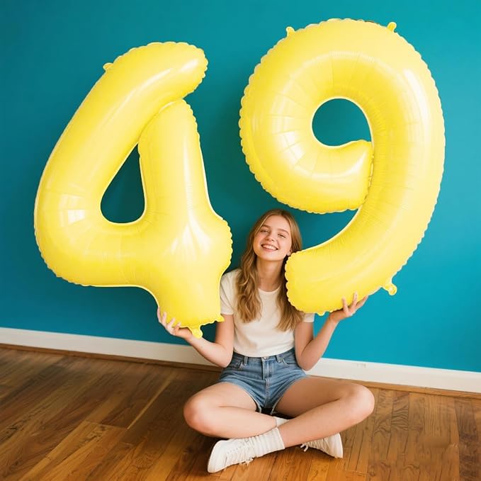 40 Inch Large 4 Balloon Numbers Macaron Yellow Big Foil Number Balloons Giant Helium Happy 14th 24th Birthday Party Decorations for Man and Women, Huge Mylar Anniversary Party Supplies