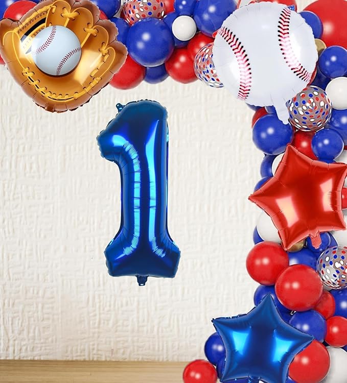 Baseball Balloons 1st Birthday Decorations for Boy | Rookie of the Year First Birthday Decoration Baseball Sports Theme Party Supplies Foil Mylar Navy Blue Red White Sports Balloon Arch Kits