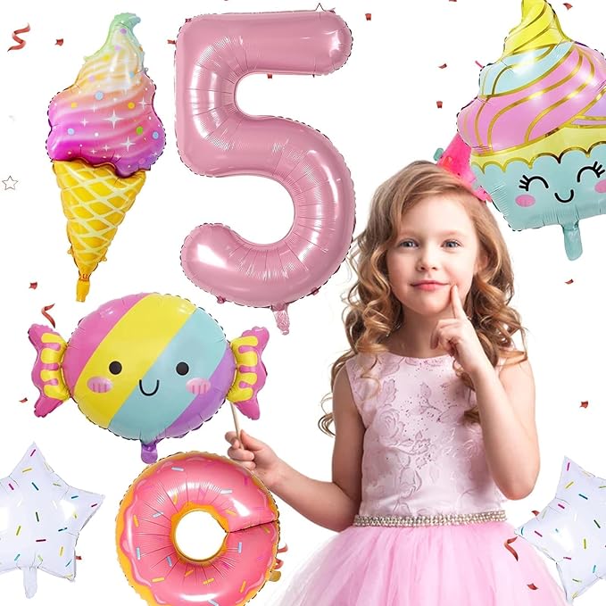 Donut 5th Birthday Decorations: Sweet Party Supplies with Foil Balloons, Backdrops for Girls