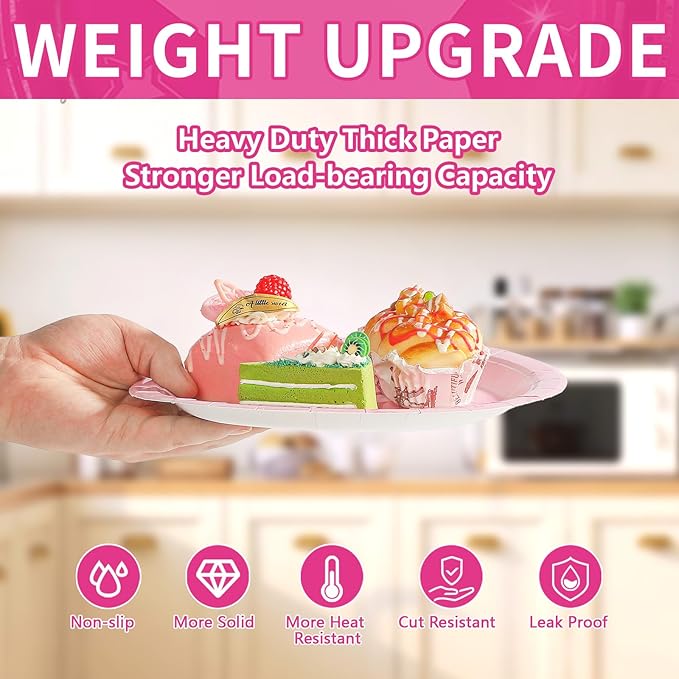 60Pcs Hot Pink Paper Plates 10" Heavy Duty Disposable Pink Girls Dessert Plates Let's Go Party Decorations for Women Girls Night Birthday Disco Bachelorette Bridal Shower Party Supplies