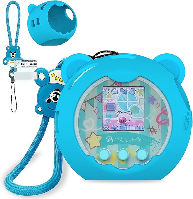Silicone Cover Case for Punirunes Interactive Digital Toy Squishy Characters Pet, Screen Protector for Punirunes Virtual Electronic Pets Accessories(Silicone Case and Lanyard) (Blue)