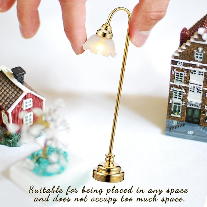 TOYANDONA 2pcs Miniature Dollhouse Lamp, 1/12 Scale Dollhouse Floor Lamp LED Miniature Lights Battery Operated for Doll House Decoration Accessories