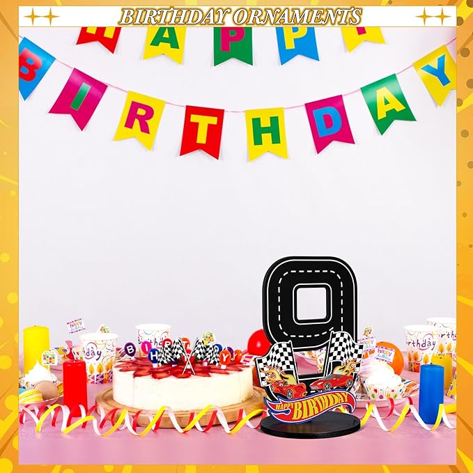 Race Car 9th Birthday Number Sign Centerpiece Race Car Theme 9th Birthday Party Supplies Wooden Table Decoration Photo Props for Boys Nine Years Old