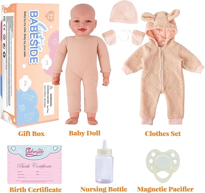 BABESIDE 15-Inch Lightweight Baby Doll with Baby Feeding Set – Easy to Hold with Cuddly Soft Body – Realistic First Doll Real Life Baby Girl for Kids 3+ Pretend Play