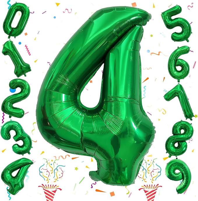 Emerald Green Number Balloons, 40 Inch Dark Green Number 4 Balloon for Boys, Giant 0-9 Set with Foil Helium for 4th Women Boys Birthday Party Decor Anniversary Jungle Decoration Supplies