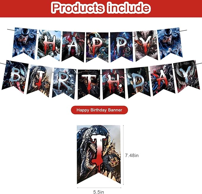 𝓥𝓮𝓷𝓸𝓶 3 Party Decorations,𝓥𝓮𝓷𝓸𝓶 3 Birthday Party Supplies Includes Banner - Cake Topper - 12 Cupcake Toppers - 18 Balloons