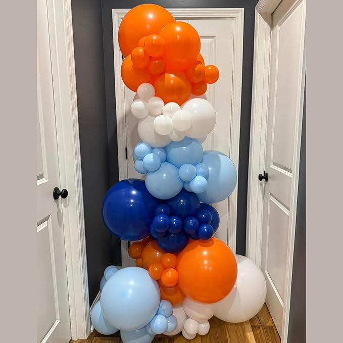 Orange and Blue Balloons,12 Inch Royal Light Blue and Orange White Latex Party Balloon for Girls Boy Birthday Party Baby Shower Graduation Decorations