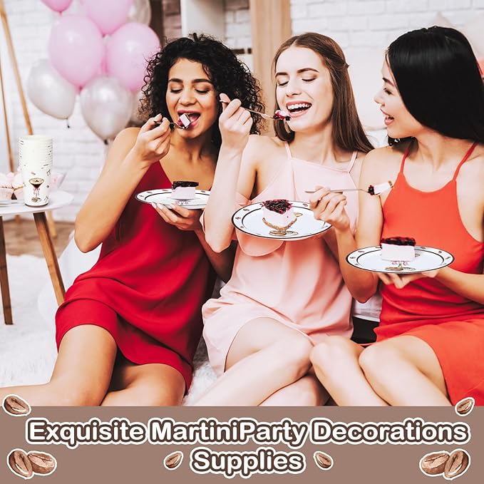 168 Pcs 24 Sets A Tini Bit Older Birthday Decoration, Espresso Martini Paper Plates Napkins and Cups, Espresso Dessert Party Tableware Set, Dinnerware for Party Supplies Wedding