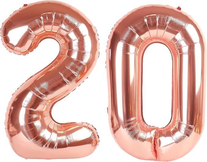 40 Inch Rose Gold Balloon Number 20 Balloon,Jumbo Mylar Foil Helium Balloon for 20 Digital Balloons for Birthday Party,Wedding Anniversary Party Decorations