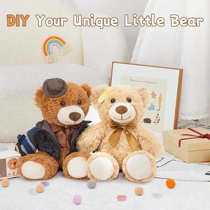 MorisMos 10Pcs Teddy Bears Bulk Baby Shower, 14inch Cute Teddy Bear Stuffed Animals Plush, Small Stuffed Bears on Centerpiece Baby Shower, Brown, Dark Brown