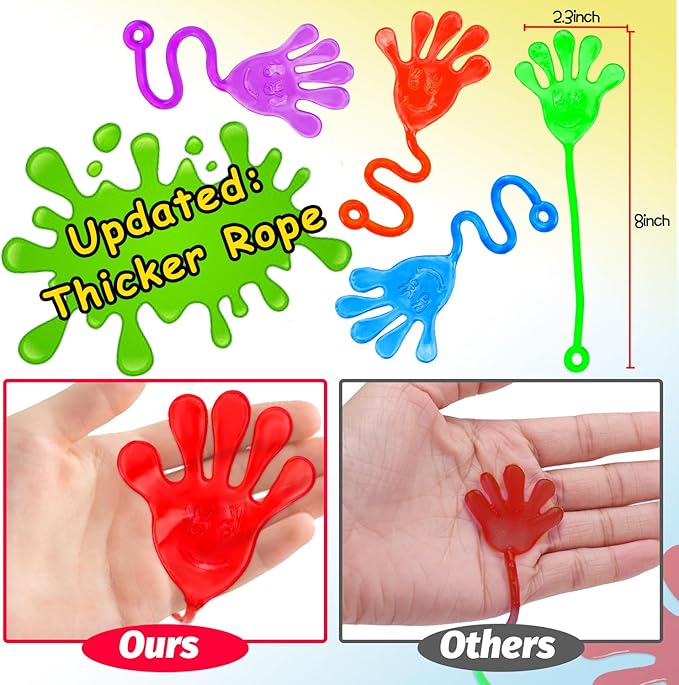 Thremhoo 40Pcs Glow in the Dark Sticky Hands Kids Party Favor Supplies Goodie Bag Stuffer Pinata Return Gift Stretchy Class Prize Carnival Sensory Goody Party Pinata Filler Treasure Box Bulk Toy