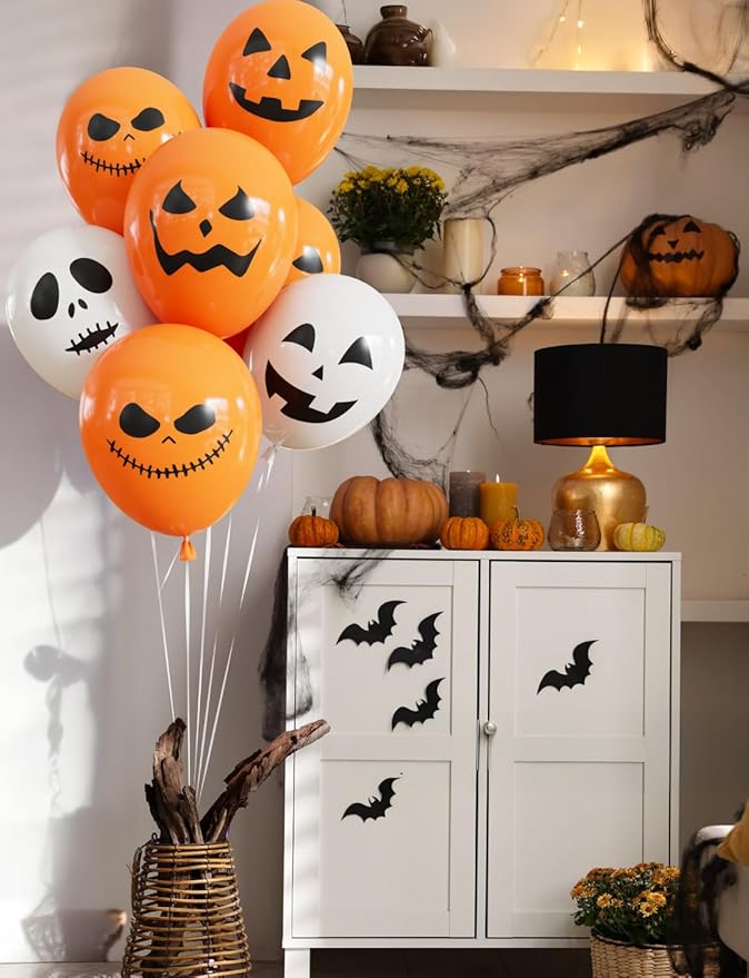 Halloween Balloons, 12 Inch Ghost Balloon, 50 Pcs Orange and White Spooky Pumpkin Latex Balloons for Halloween Party Decorations, Birthday, Spooky Backdrop, Indoor Outdoor Supplies