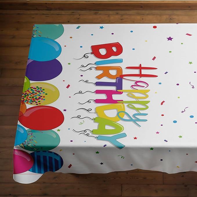 Happy Birthday Tablecloth 54×108 Inch, Colorful Balloon Plastic Table Cover, Waterproof Disposable Birthday Party Tables Decoration, Cute Table Cloth for Kids Birth Day Celebration