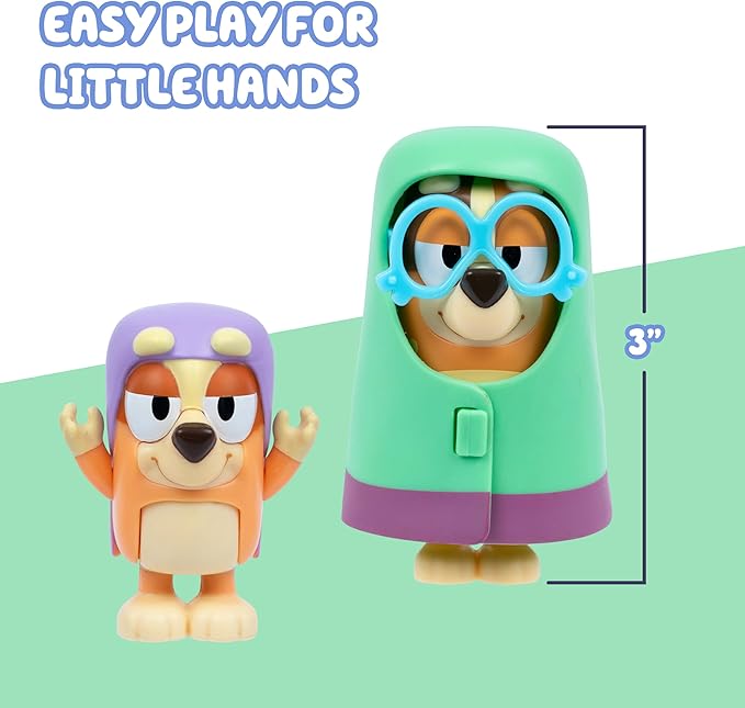 Bluey Figure 4-Pack Here Come The Grannies. 4 Episode-Themed Figures with Moving Arms & Accessories, 2.5-3" (6-7.6 cm) Poseable Toys for Kids. Recreate Moments from The Episode Grannies.