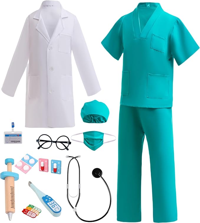BanKids Doctor Costume for Kids Career Day Pretend Playset Doctor Role Play Stethoscope Lab Coat Kids Halloween Costume