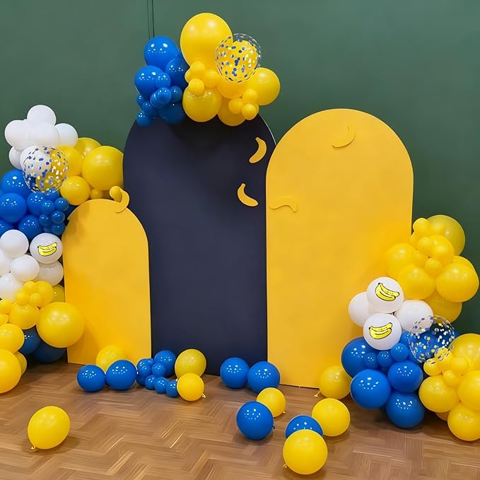 Blue and Yellow Balloons, 50PC 12 Inch Blue Yellow Gold Confetti White Banana Print Balloons for Birthday Baby Shower Graduation Party Decorations