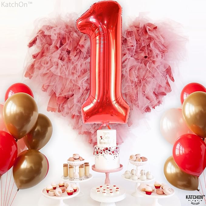 KatchOn, Red Number 1 Balloons - 40 Inch | Foil Balloon For 1 Happy Birthday Decorations | Number One Balloon For Happy Anniversary Decorations | Red One Balloons For 1st Birthday Party Decorations
