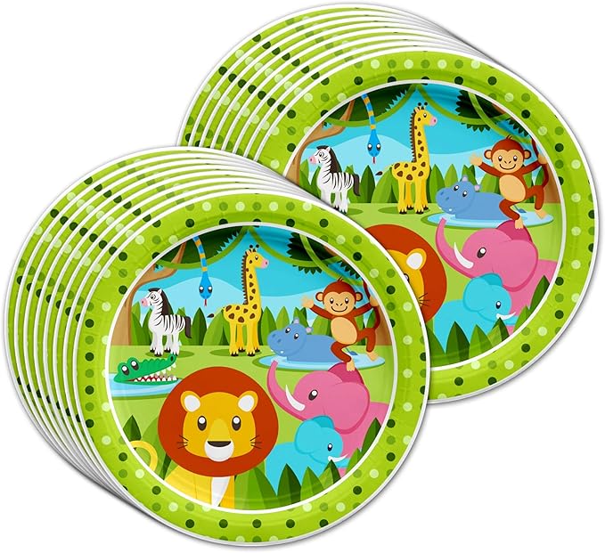 Safari Jungle Theme Birthday Party Decorations Tableware Set - Wild Animal Birthday Party Supplies Includes Plates, Napkins, and Cups | Kit for 16