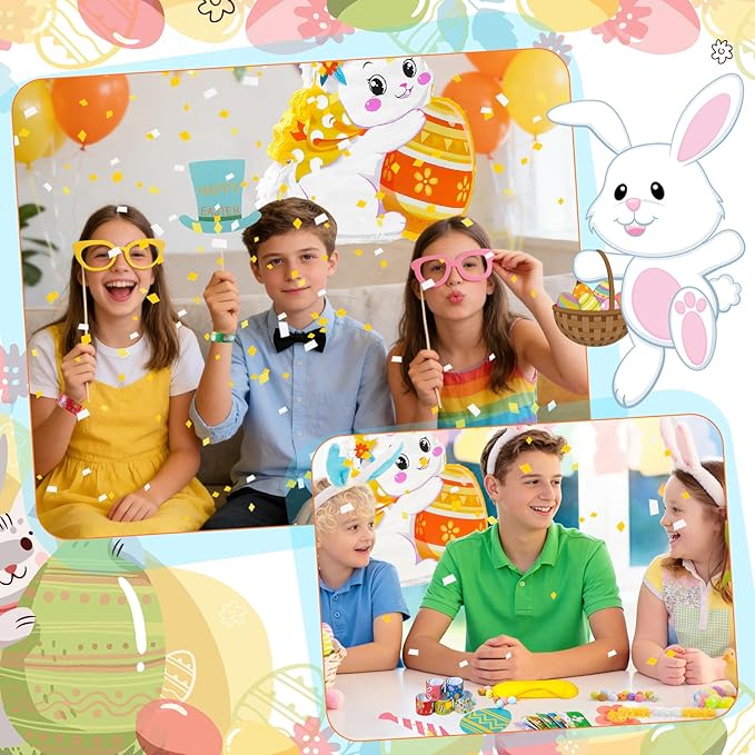 96pcs Easter Bunny Piñata Set Easter Piñata with Blindfold Hitting Stick Confetti Eggs Bracelets Photo Props for Birthday Decoration School Spring Party Game