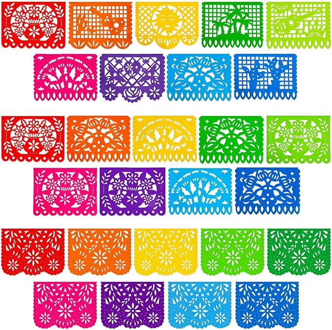 DomeStar 3 Packs Mexican Party Decoration, 54 Feet Plastic Papel Picado Fiesta Banner Cinco de Mayo Garland for Mexican Birthday Party Supplies