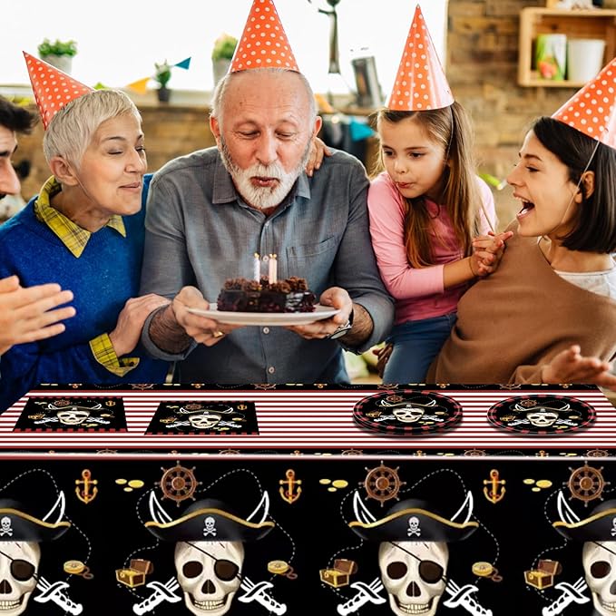 41pcs Pirate Tableware Set Includes 20 Plates, 20 Npkins and 1 Tablecloth, Pirate Ship Theme Party Supplies Decorations Pirate Dinnerware for Adult Teens Kids Table Decor, 20 Guests