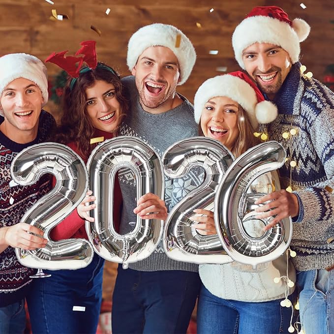 KALOR 16 Inch 2026 Silver Foil Number Balloons, 2026 New Years Decorations for 2026 Happy New Year Eve and Graduations Party Supplies