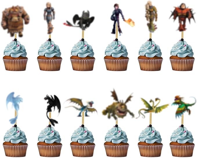 How To Train Your Dragn Cupcake Topper Decorations – Fantasy-Themed Cake Picks Featuring Toothless, Dragns, Viking Symbols – Fun Party Supplies for Birthdays & Celebrations