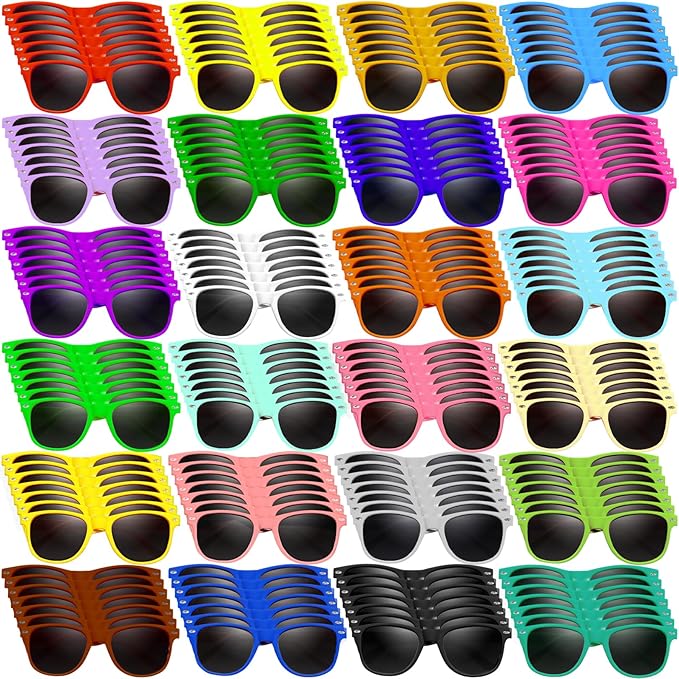 144 Pack 24 Color Neon Sunglasses Party Favors Bulk,80’s Retro Style Perfect Colorful Novelty Sun glasses Set for Birthday Party Supplies,Beach,Pool Party Favors,Goody Bag Favors for Kids Adults
