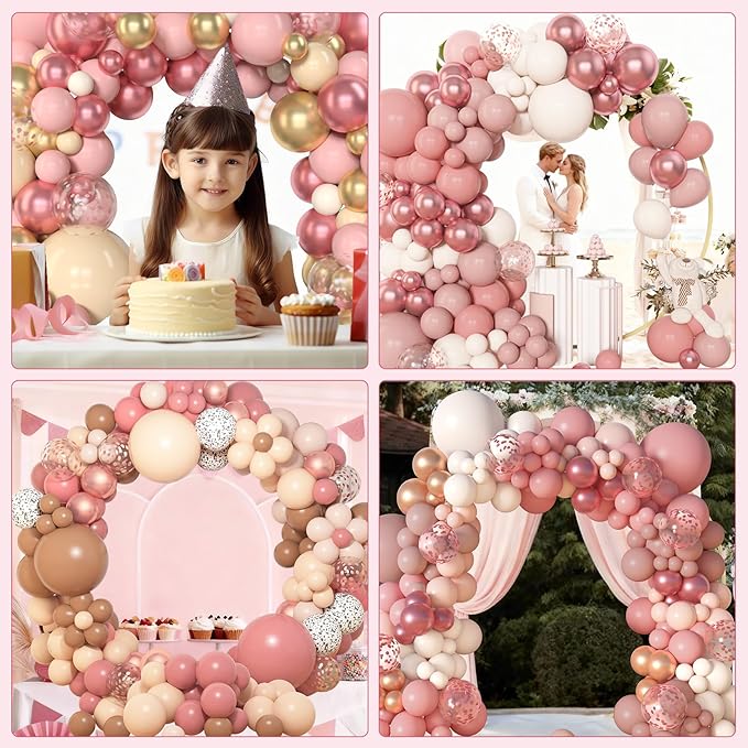 Amandir 153Pcs Boho Blush Balloon Garland Arch Kit, Nude Cream Peach Dusty Rose Pink Gold Confetti Metallic Balloon for Valentines Day Baby Shower Birthday Party Wedding Decorations