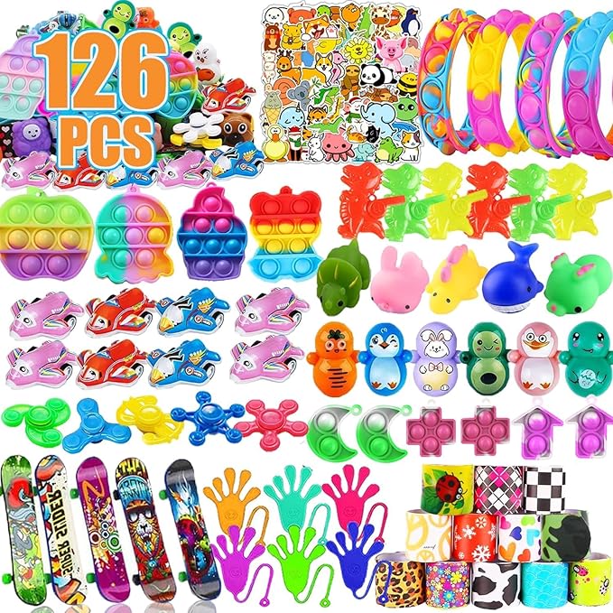 126 Pcs Party Favors for Kids, Treasure Box Toys for Classroom, Prize Box Toys for Kids, Goodie Bags Stuffers, Pinata Filler, Treasure Chest Fidget Birthday Gifts Stocking Stuffers
